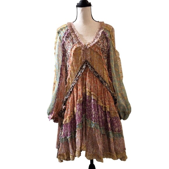 Zimmermann Floral Silk Crinkle Chiffon Mini Dress With Tiered A-Line Silhouette - Picture 4 of 9
